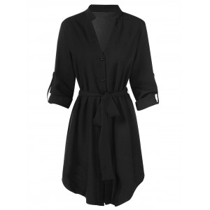 Full Sleeve Button Up Dress - Black